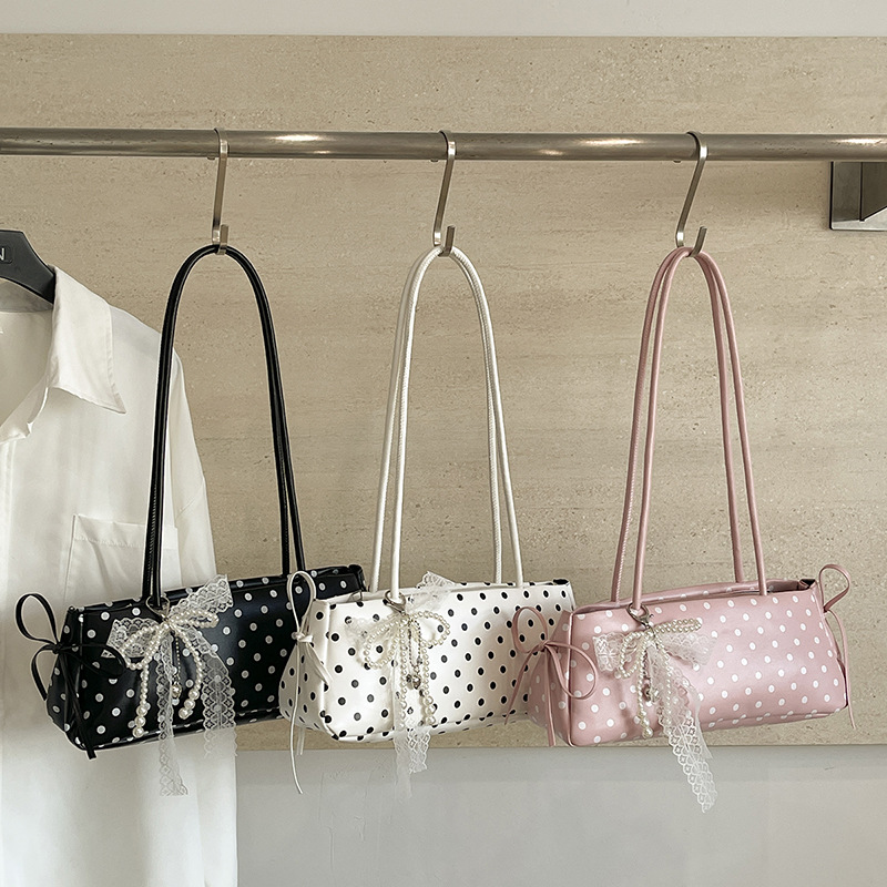 Wholesale fresh and sweet small handbag for women, 2026 summer new polka dot light luxury shoulder bag, versatile underarm bag