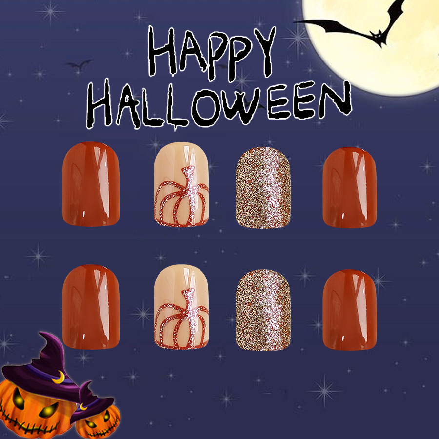 Short Glitter Square Armor Halloween Dark Orange Pumpkin Glitter Wear Armor 20.24 million Holy Festival New 24 Pieces for Women_voghion.com
