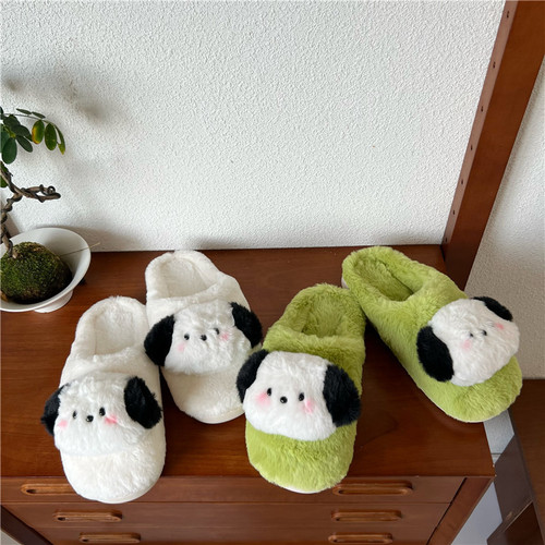 Original design cute cartoon blush dog plush slippers for home non-slip toe slippers cotton shoes couple style