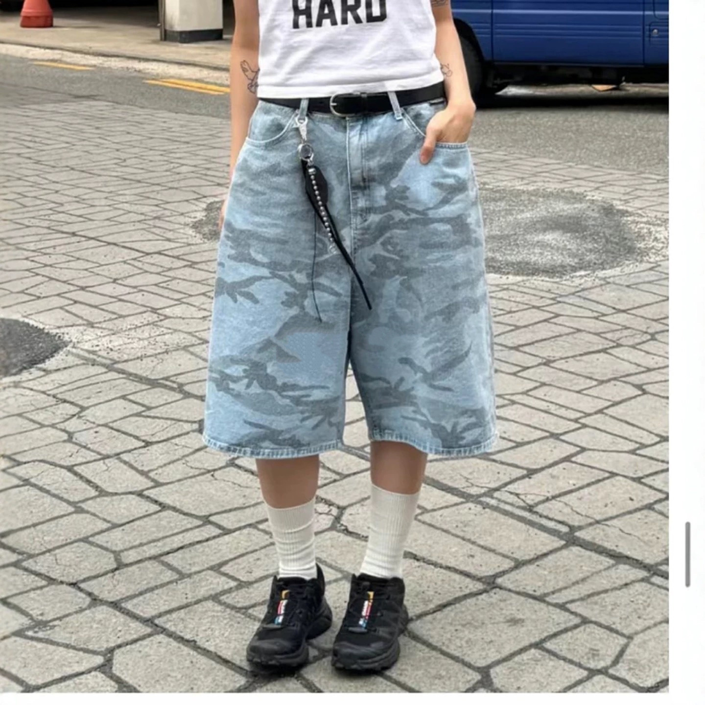 梵思羽2025新款宽松直筒迷彩工装裤女阔腿牛仔七分裤女夏季61812