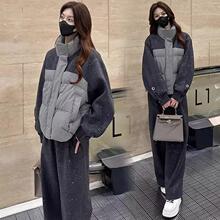 爆款女装休闲亮片拼接棉衣女2025年冬季新款洋气显瘦立领短款外套