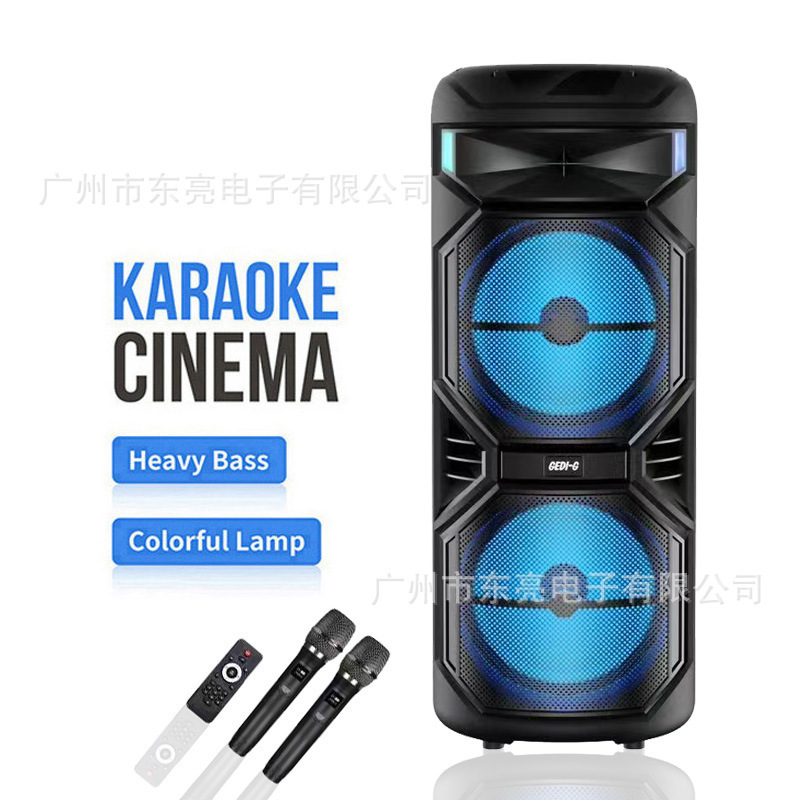 爆款双15寸扬声器大音箱广场舞户外便携式无线K歌双麦圆形桶音响|undefined