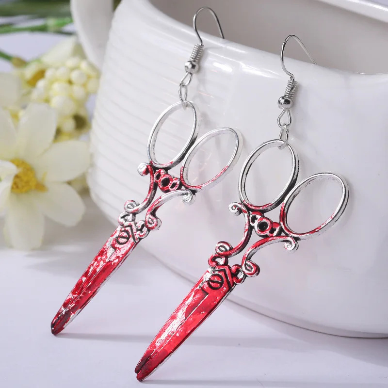 Halloween Festival 1 Pair Halloween Hip-Hop Retro Geometric Axe Skull Plating Alloy Drop Earrings