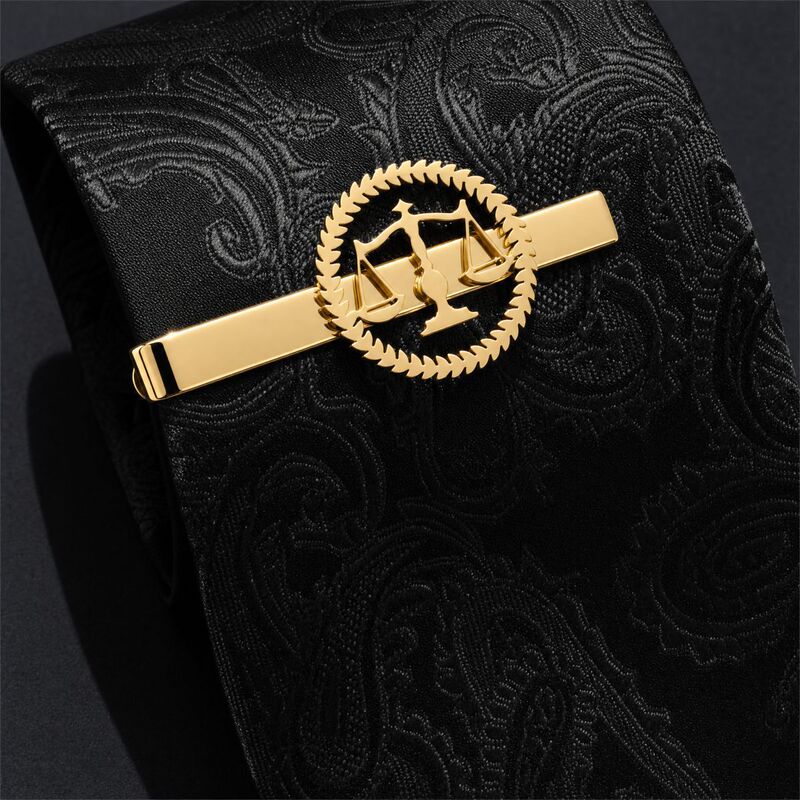 In-stock men's stylish stainless steel titanium steel balance scale tie clip, creative and unique round balance scale fun tie clip