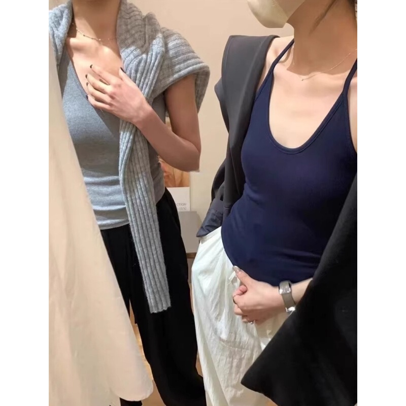 Hot Girl Camisole with Breast Pads for Outer Wear, Women's Summer Slim-Fitting Inner Bottoming Top, Fashionable and Sexy Back