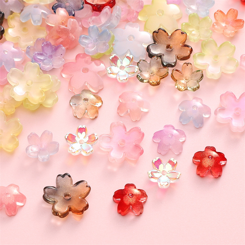 Glass 3D hole gradient cherry blossom bead DIY handmade bracelet necklace earring flower holder bead accessories