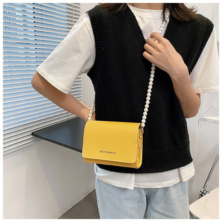 Chain Strap Type Shoulder Bag, Crossbody Bag Bags Type Women's Pu Leather Solid Color Elegant Beading Pearls Square Magnetic Buckle Shoulder Bag Crossbody Bag