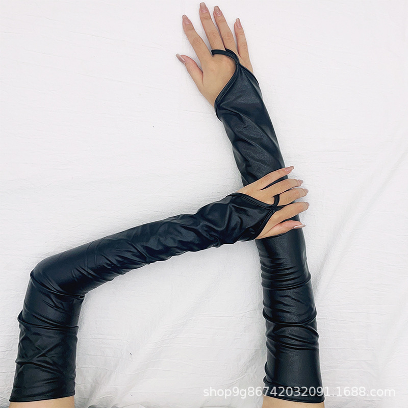 Patent Leather Coated Hook Finger Gloves Sexy Women Sex Flirting Underwear Adult Couple's Christmas Gloves