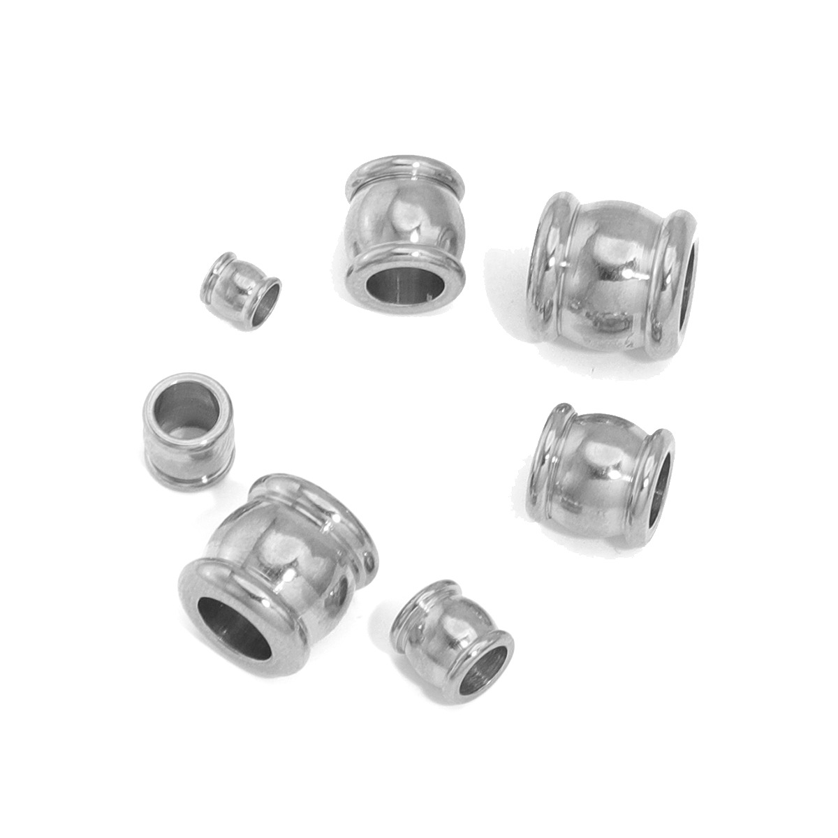 Tambor de acero inoxidable del grano de la perforación del grano a través del agujero con cuentas de la bola de acero DIY vacío plateado accesorios de joyería hechos a mano