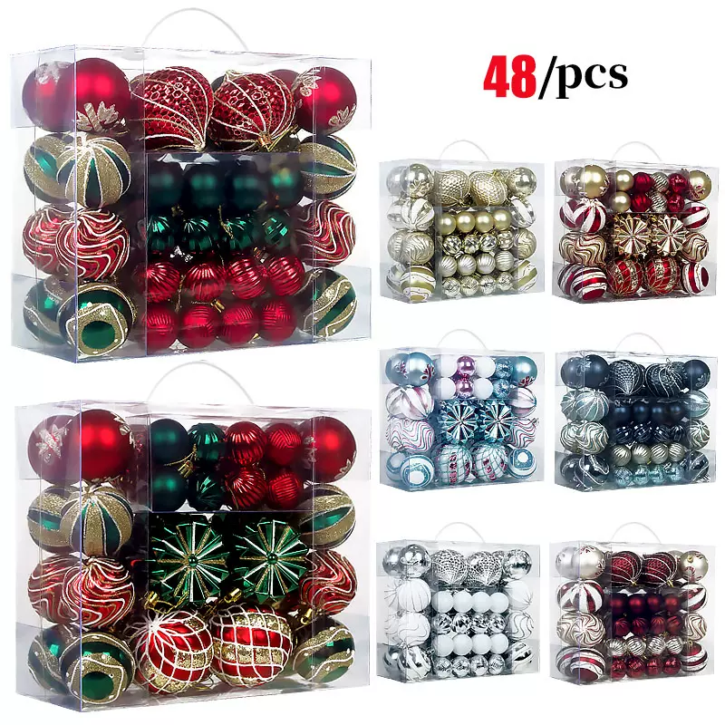 跨境亚马逊新款 圣诞球468cm套装 彩绘异形塑料电镀球 圣诞装饰品
