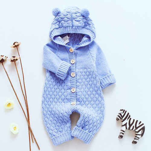 Baby Knit All-in-One Bodysuit Spring and Autumn Newborn Clothing Unisex Baby Knitted Sweater Cute Warm Crawling Suit