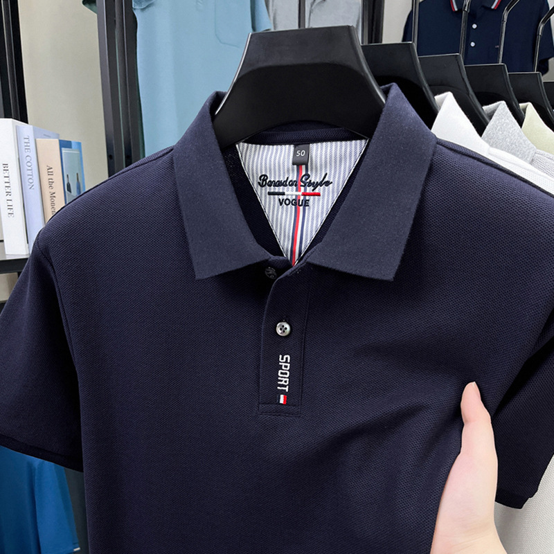 純綿メンズ Tシャツ夏の新しいハイエンド刺繍ラペルファッション薄型吸汗通気性半袖メンズ Tシャツ|undefined