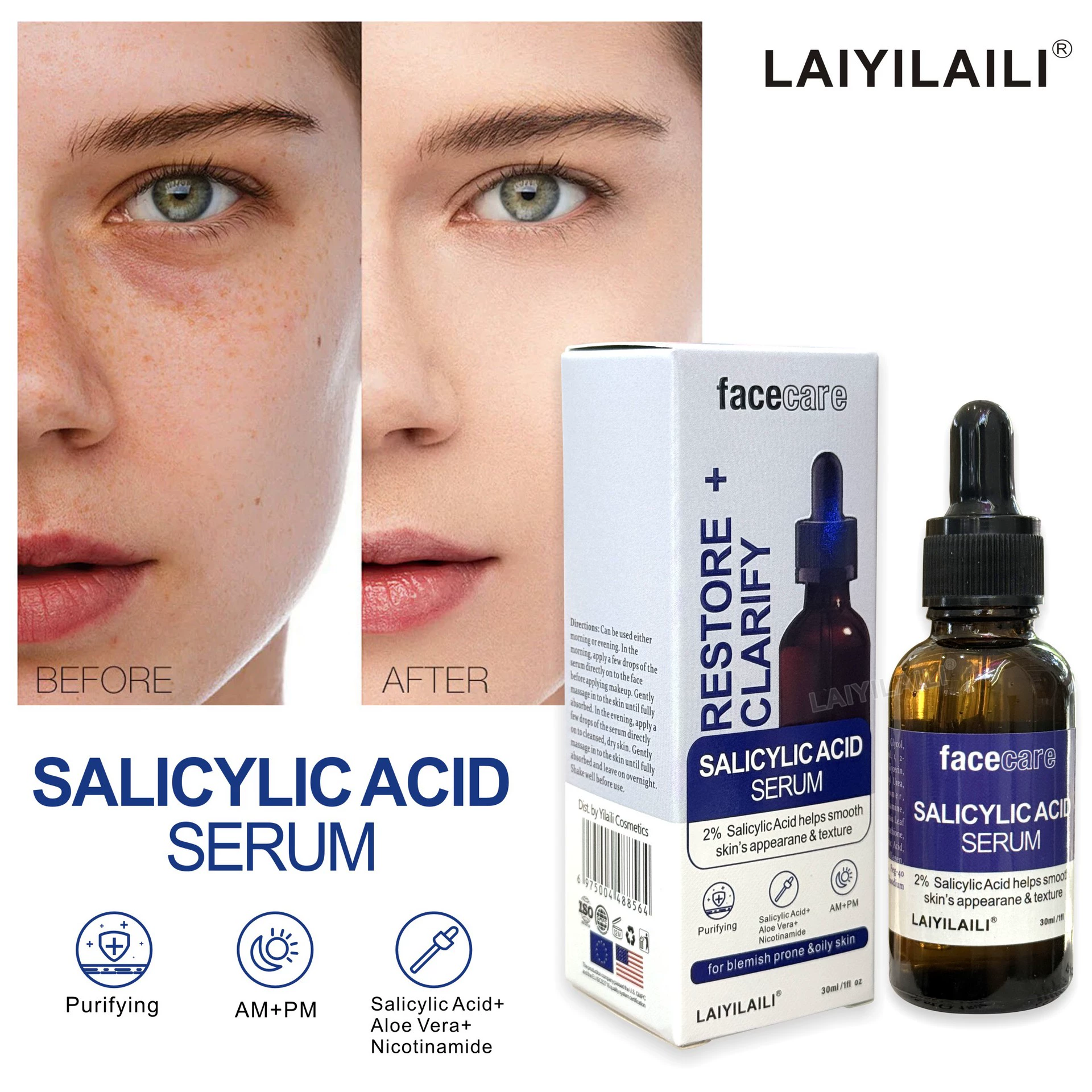 Эксклюзивная трансграничная поставка жидкости с салициловой кислотой, 30 мл, увлажняющая и успокаивающая жидкая эссенция с церамидами для лица Amazon