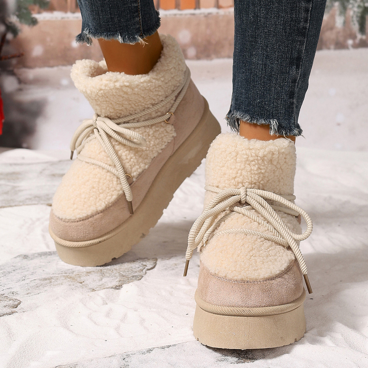 Autumn and winter new fashion cashmere thickened warm short tube slip-on elastic snow boots_voghion.com