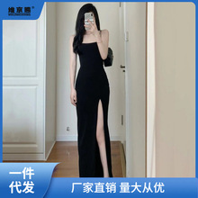 御姐风的女装夏轻熟辣妹欲设计感黑色吊带连衣裙女长款收腰显荣赋