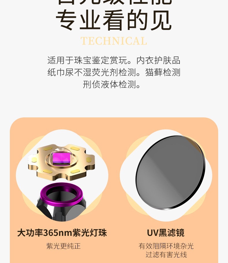Mingjiu Wood's Lamp Cat Urine Purple Light Flashlight Fluorescent Agent Detection Pen Ultraviolet Fluorescent Lamp