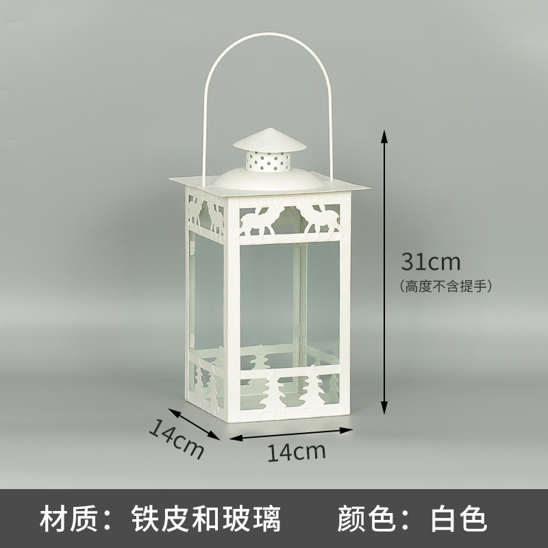 Blanco boda candelabro linterna boda carretera plomo accesorios atmósfera lámpara Marruecos viento lámpara decoración a prueba de viento vela pantalla