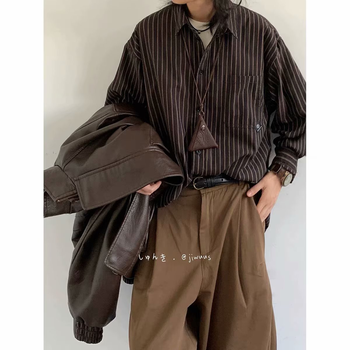 条纹长袖衬衫男薄款2024春秋季ins休闲衣服潮流翻领设计感衬衣