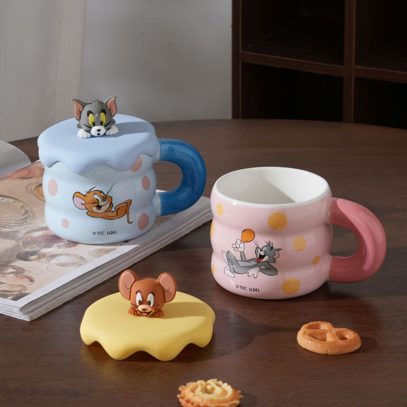Gato y ratón tazas de cerámica de 2025 nuevas niñas tazas de agua con tapa tazas de café tazas de pareja cumpleaños