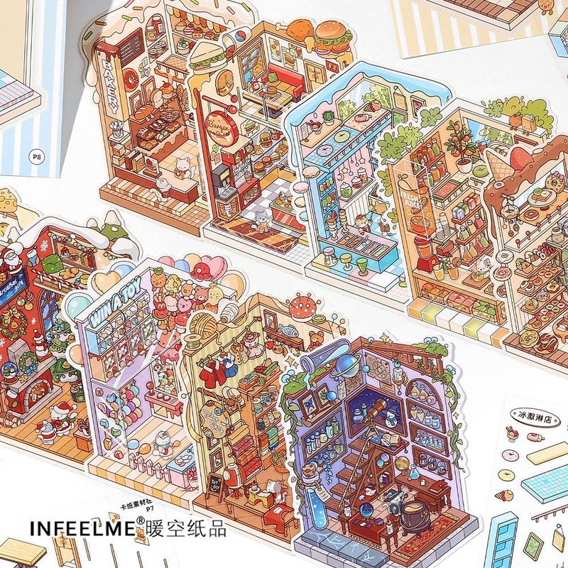 Infeel.Me 本日営業中 Meow Meow ショップ シリーズ 2.5D 風景ステッカー DIY キャビン シーン デコレーション|undefined