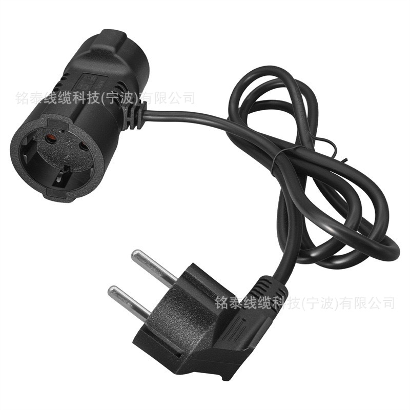 EU4.8MM德标一分二电源线弯头公转母 T形连体母座电源转换延长线