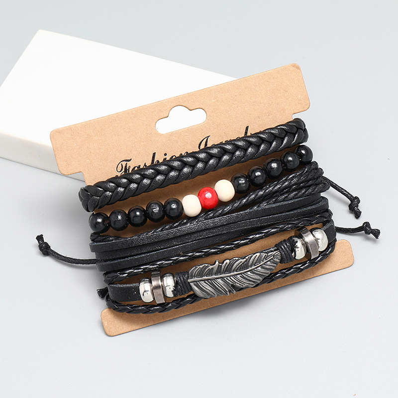 retro braided leather bracelet diy4 piece set combination multi-layer hand rope