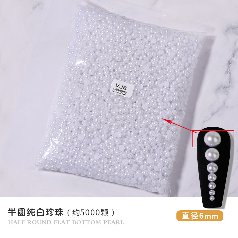 Manicura plana perla joyería cremosa-blanco semicírculo tridimensional perla uñas decoración paquete entero DIY hecho a mano al por mayor
