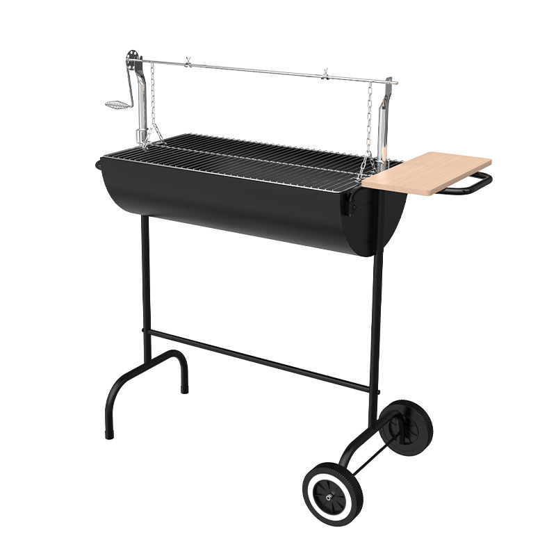 Estufa de barril de aceite americano de medio lado de venta caliente de América del Sur, parrilla al aire libre portátil, parrilla de cordero entero a la parrilla grande, parrilla de pollo a la parrilla