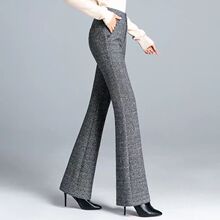 秋冬款毛呢喇叭裤女高腰垂感显瘦百搭加厚西装裤休闲微喇裤子