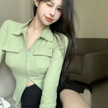 甜辣设计感卫衣女欧洲站打底短款POLO拉链修身长袖外穿小开衫上衣