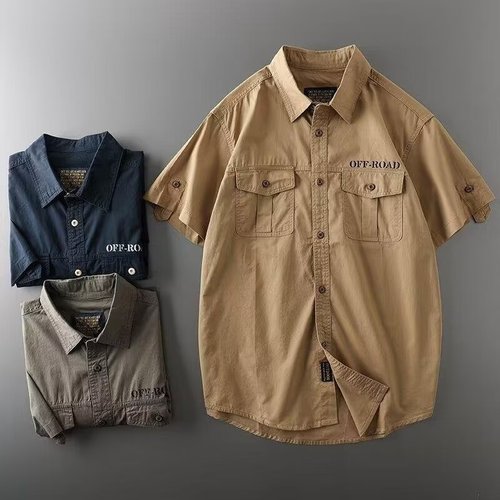 2024工装衬衫男夏装港风学生宽松小众设计感趣味新款男装上衣外穿