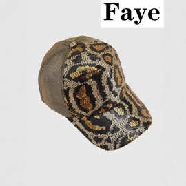 Faye品牌时尚潮流蛇纹亮片网帽男女同款夏季遮阳防晒帽个性棒球帽