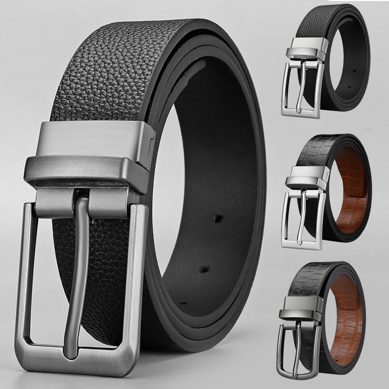 New Double sided Rotating Buckle Men's Leisure Business Litchi Stone Pattern Youth Decoration Suit Belt for Men_voghion.com