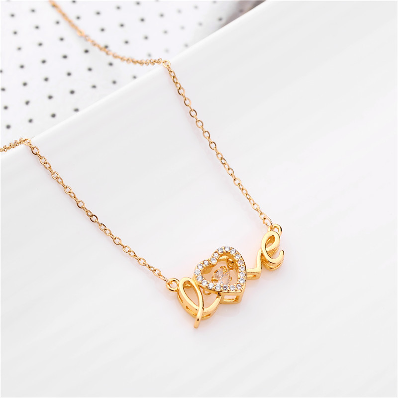 Date Occasion 316 Stainless Steel Material Letter Pattern Real Gold Plated 316 Stainless Steel PVD Coated Rhinestones Letter Waterproof Non Tarnish Plating Inlay Elegant Simple Style Cable Chain Necklace For Women's