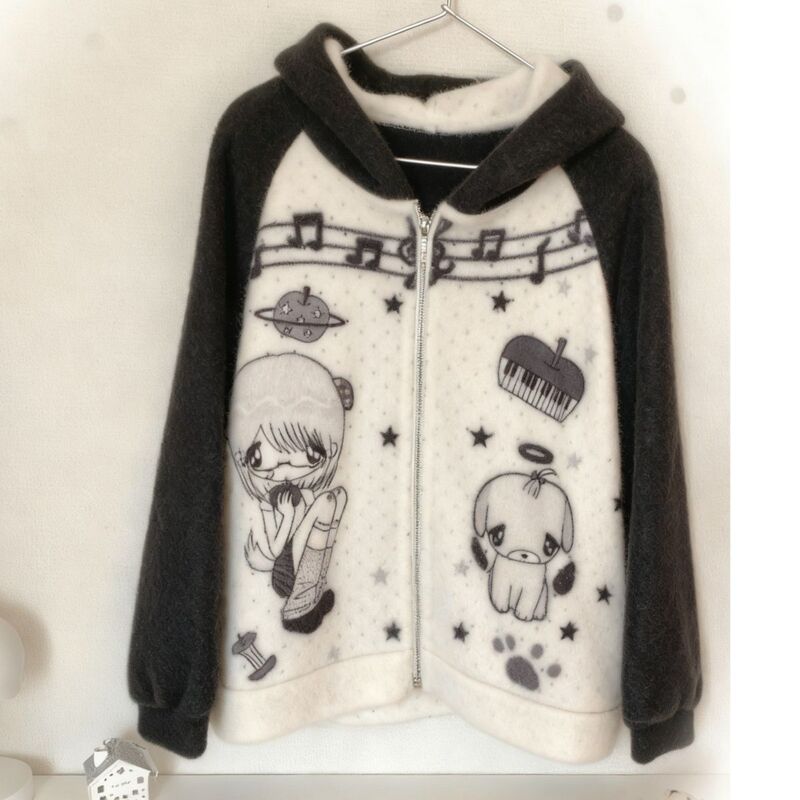 Subculture Anime-Style Star Print Hooded Woolen Coat, Soft and Cute, Autumn and Winter Thickened and Warm Subculture Anime-Style Star Print Hooded Woolen Coat, Soft and Cute, Autumn and Winter Thickened and Warm