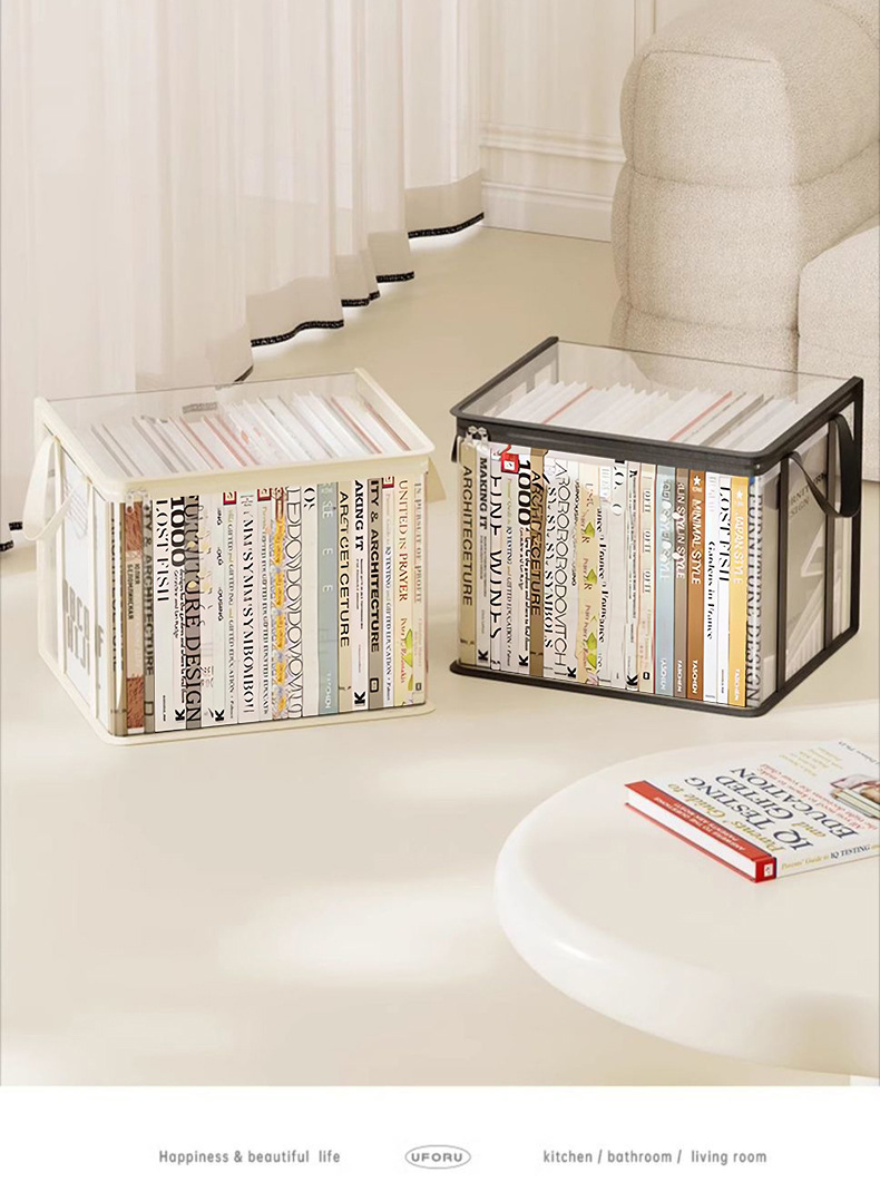 Large Capacity Transparent Book Storage Box Foldable Bookshelf Book Organizer Textbook Storage Bag Stationery Portable Book Bag