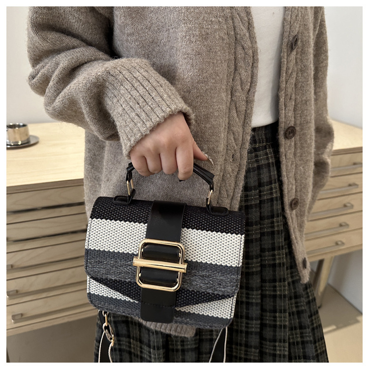 337g Weight Polyester Lining Material Sewing Thread Fashion Element Magnetic Buckle, Flip Cover Closure Type Top Handle, Sling Strap Strap Type Crossbody Bag Bags Type Casual, Daily, Shopping Occasion Pu Leather Material Stripe Pattern All Seasons Season Women's Gender Classic Style Style Square Shape Women's Pu Leather Stripe Classic Style Sewing Thread Square Magnetic Buckle Flip Cover Crossbody Bag 9