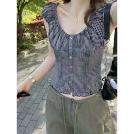 2025夏季衬衫上衣女T恤时尚新款休闲百搭ins潮设计感一件代發