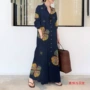 大码印花长袖宽松连衣裙