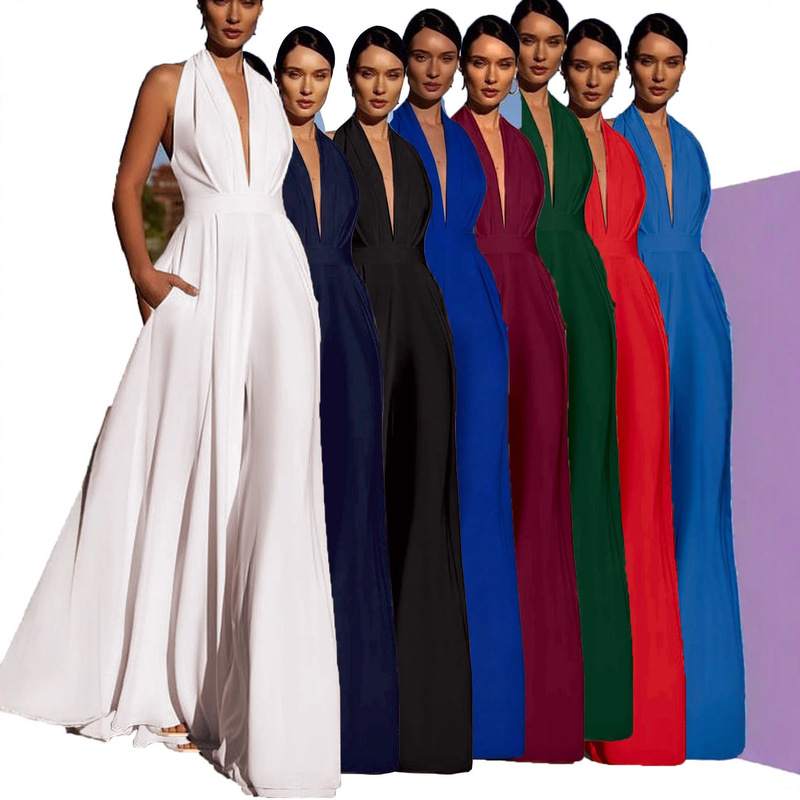 746W New Foreign Trade Women's Clothing Amazon Loose Evening Dress Party Jumpsuit Wide-Leg Pants Hot-Selling Multi-Color 746W New Foreign Trade Women's Clothing Amazon Loose Evening Dress Party Jumpsuit Wide-Leg Pants Hot-Selling Multi-Color