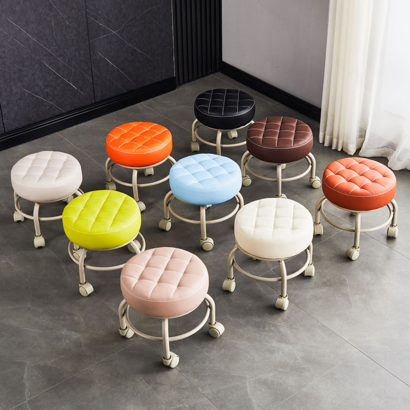 Home Adult Beauty Grout Stool Children Toddler Learning to Walk Stool with Movable Wheels, Sliding Low Stool, Waist Support, Shoe Changing Round Stool