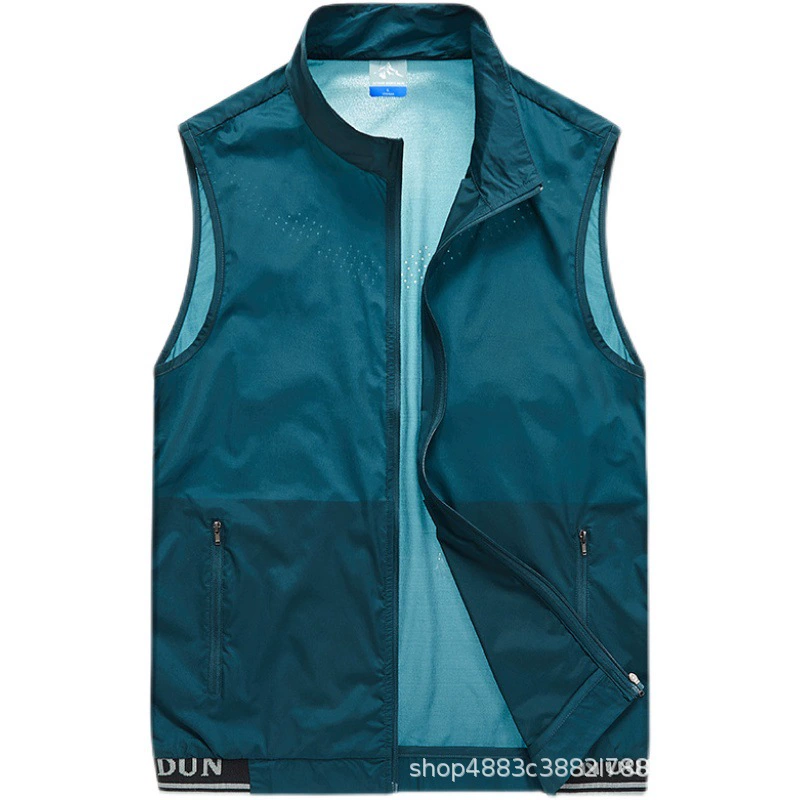 Летом среднего и пожилого возраста кожа жилет мужской дышащий воротник быстрый сухой водонепроницаемый свободный отдых спорт большой размер плеча
