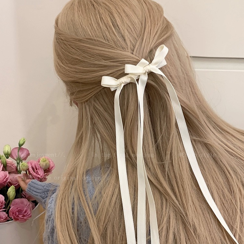 Ballet Style Double Bow Barrettes Korean Long Streamer Sweet Ribbon Braided Hair Headwear Versatile Multi-Color Hairpin display picture 4