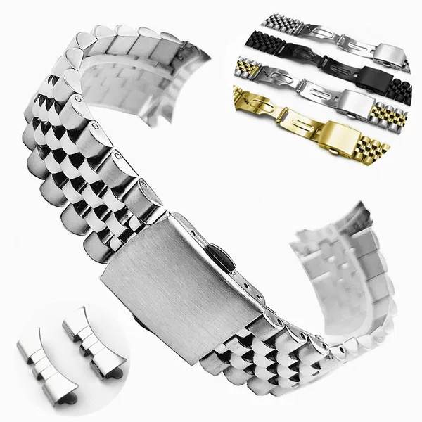 Spot Wagyu Log Stainless Steel Watch Strap Curved Bracelet Double Push Buckle Solid Five-Bead Steel Strap 18 20 22mm
