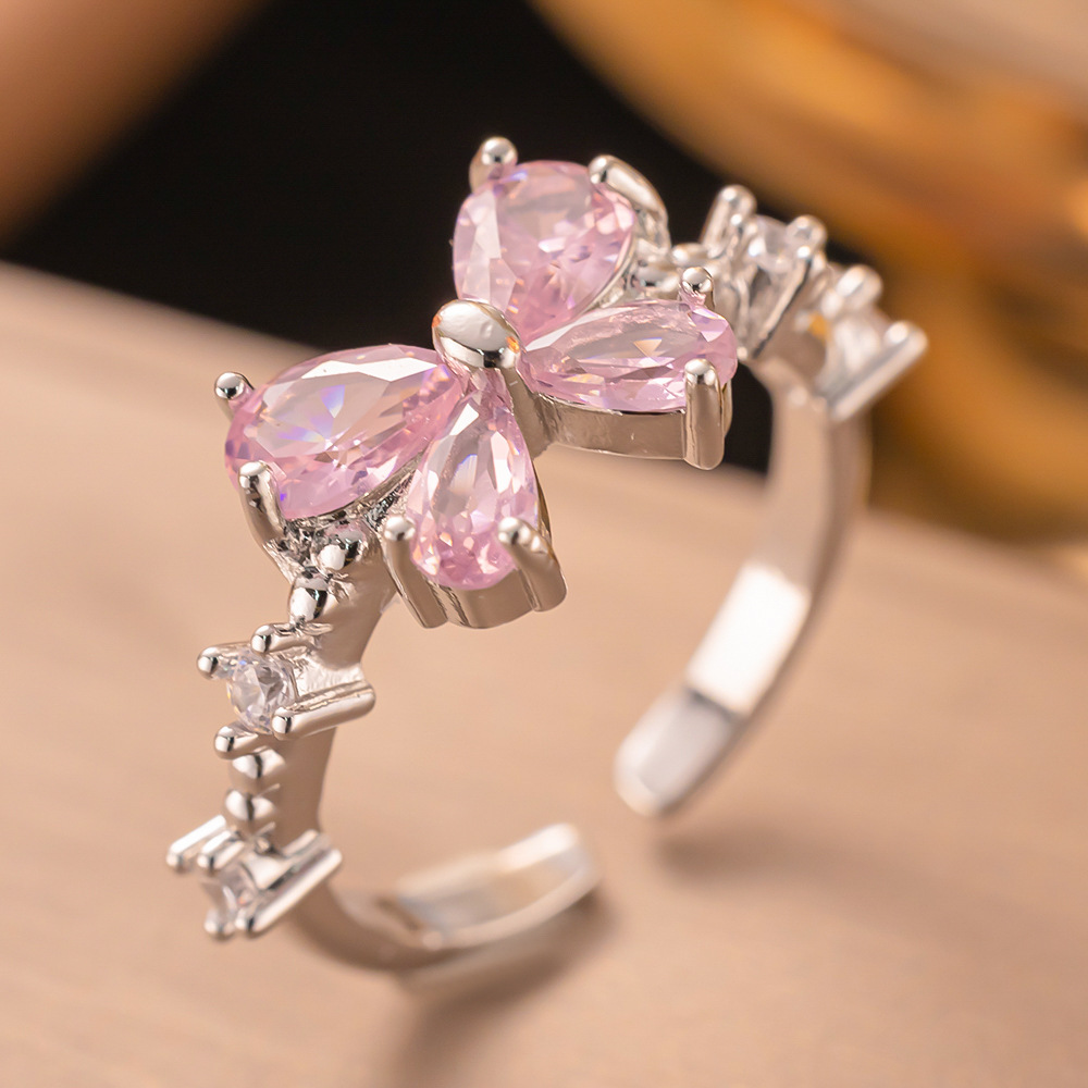 8g Weight Zircon Inlay Material Open Rings Classification 1 Piece Quantity Daily Occasion Copper Material Heart Shape, Bow Knot Pattern All Seasons Season Women's Gender Elegant Style Waterproof Non Tarnish Craft PVD Coated Real Gold Plated Heart Shape Bow Knot 304 Stainless Steel Elegant Glam Waterproof Non Tarnish Open Rings 9