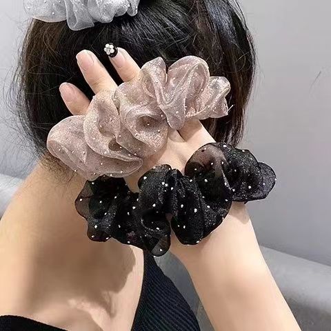 대장 헤어 링 여성용 그물 실 드릴링 헤어 로프 말꼬리 헤어 링 간단한 볼 헤드 로프 크로스 테두리 소스 머리 장식
