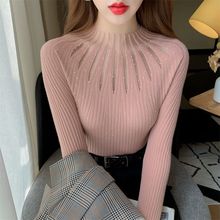 2025新款打底衫女蕾丝烫钻修身百搭套头针织衫上衣内搭毛衣秋冬装