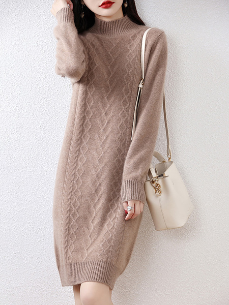 Demi-season woolen design knitted knitted dress