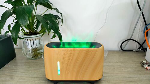 Colorful remote control flame humidifier wood grain 3D simulated flame aromatherapy machine ultrasonic air humidifier essential oil