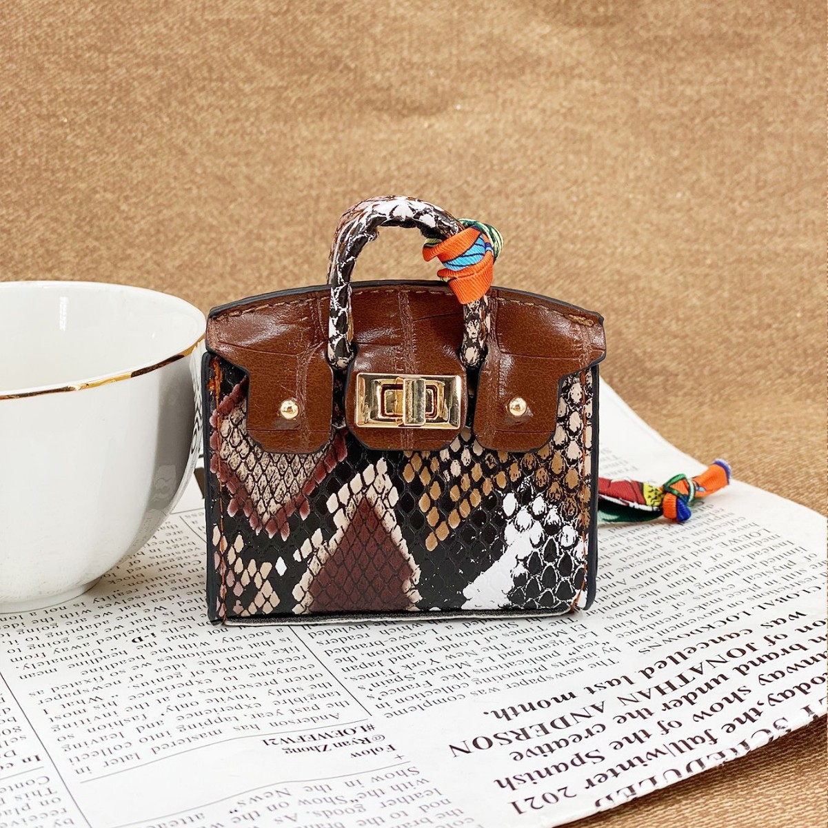 유럽풍의 정교하고 다재다능한 뱀피 무늬 미니백, 다기능 휴대용 동전지갑, 헤드폰 가방 미니